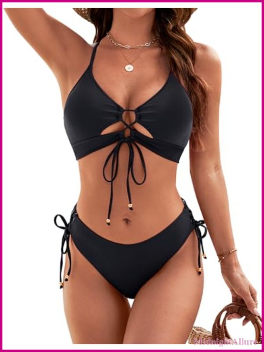 Two Piece Bikini Set High Cut Cheeky Bottom Triangle Top Removable Pads